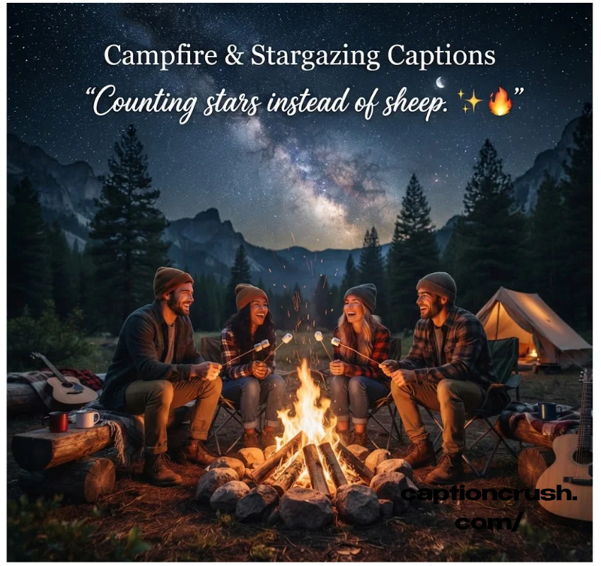 Campfire, Stargazing and Wilderness Captions