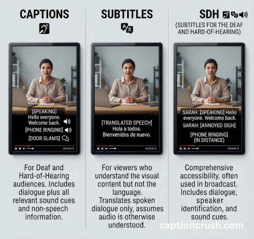 Captions vs Subtitles vs SDH