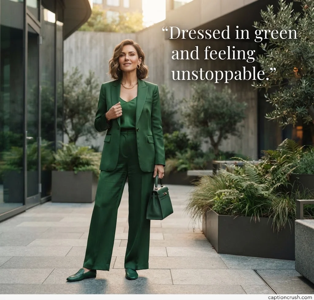 Green Outfit & Wearing Green Captions