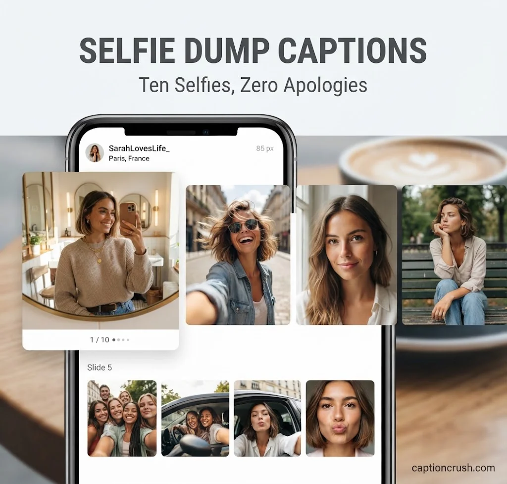 Selfie dump captions: