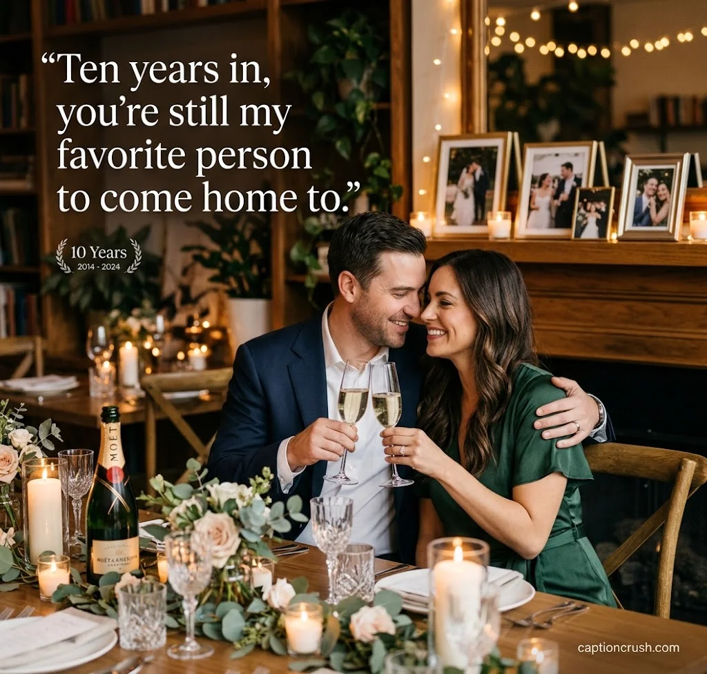 Romantic 10 Year Anniversary Captions for Husband and Wife